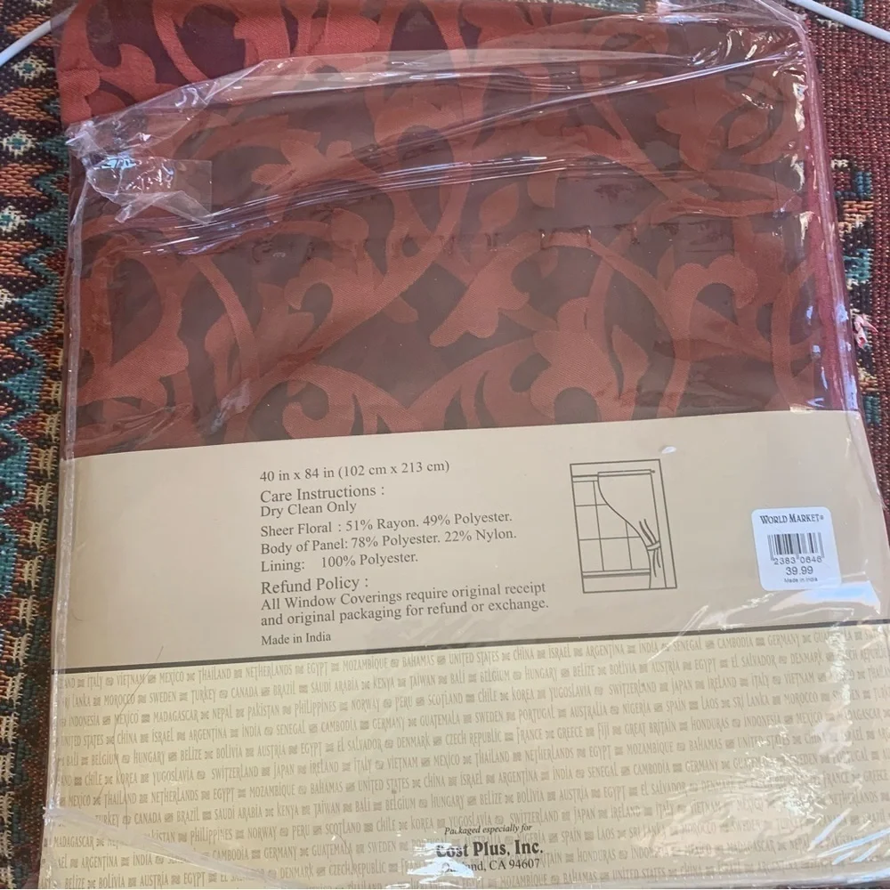 World Market Sheer Floral Panel!Sleeve Top 40 x 84”